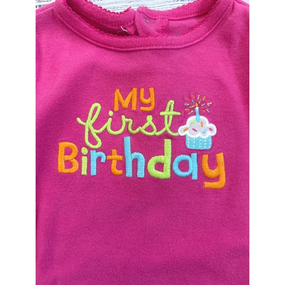 Carters Baby Girl My First Birthday Long Sleeve Bodysuit‎ Pink 12 Months Cupcake